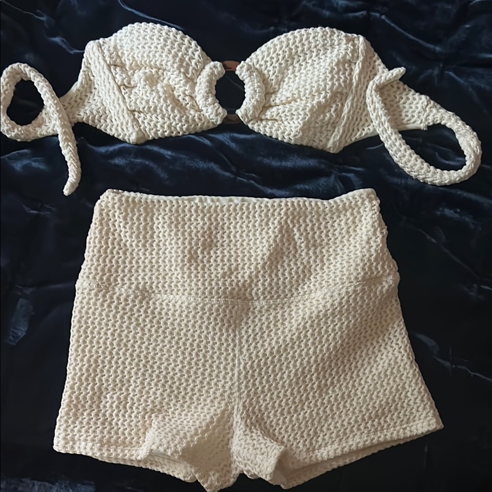 Montce Bone Crochet Bikini, micro short and bandeau top